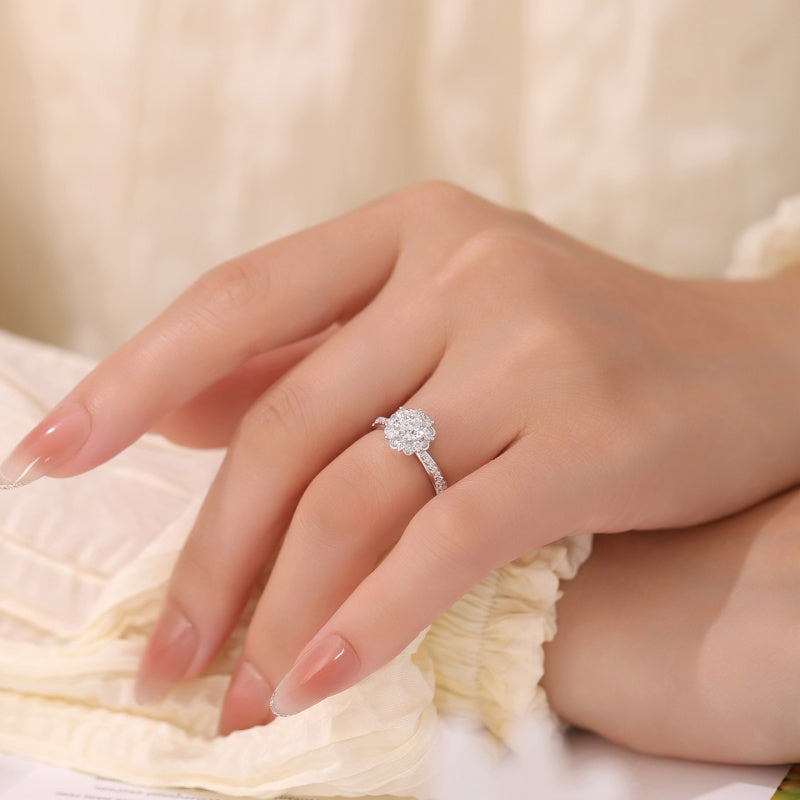 10K Gold Lab Grown Diamond CVD 1CT Round-Cut Flower Pave Anniversary  Ring