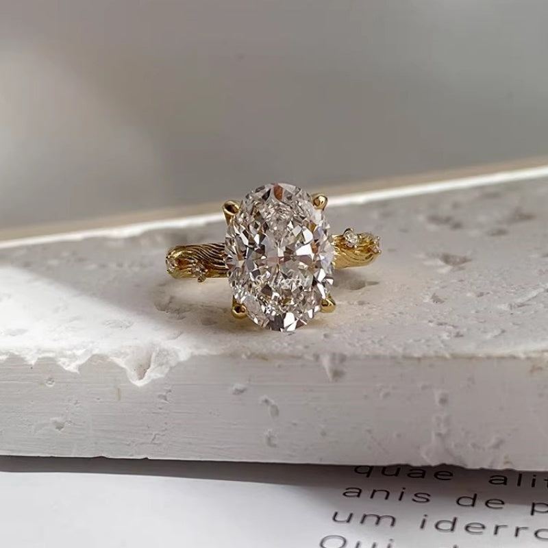18k Gold Lab Grown Diamond CVD 3CT Oval-Cut Wedding Ring