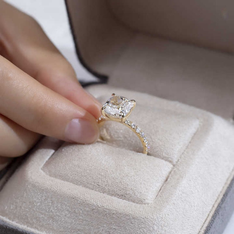 14K Gold Lab Grown Diamond CVD 2CT Cushion-Cut Full Etrenity Engagement Ring
