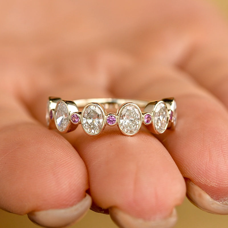 14K Gold Lab Grown Diamond CVD 2CT Oval-Cut Pave Band Eternity Engagement Ring
