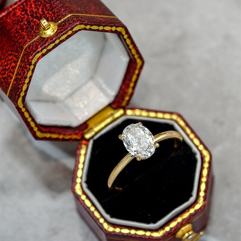 10K Gold Lab Grown Diamond CVD 2CT Oval-Cut Solitaire Four Prong Engagement Ring