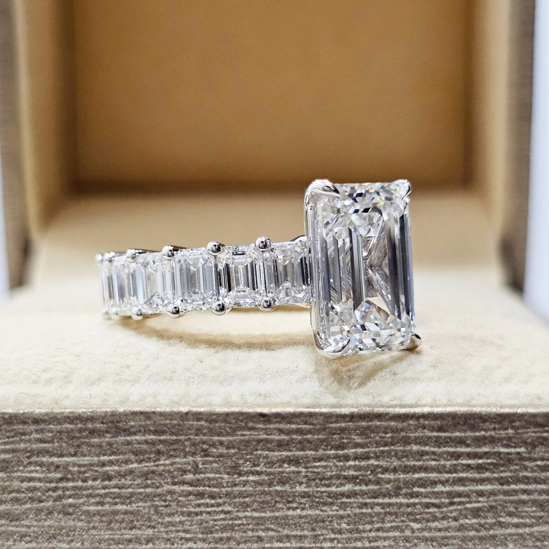 Platinum PT950 Lab Grown Diamond CVD 5 Carat Emerald Cut Ring