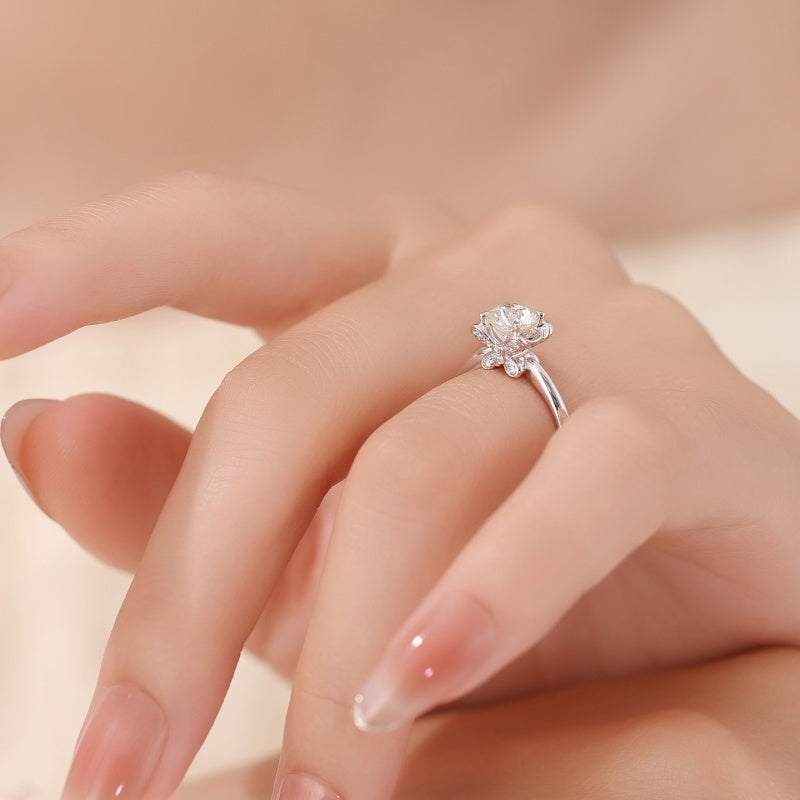 10K Gold Lab Grown Diamond CVD Round-Cut Hidden Floral Basket Unique Design Anniversary Ring
