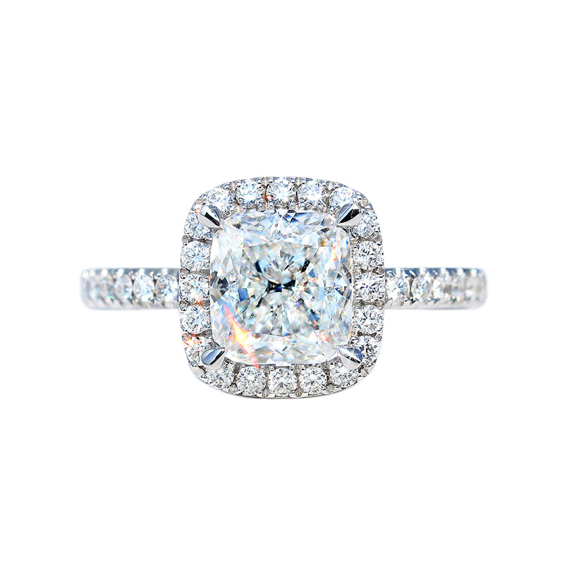 10K Gold Lab Grown Diamond CVD 1CT Cushion-Cut Halo Pave Engagement Ring