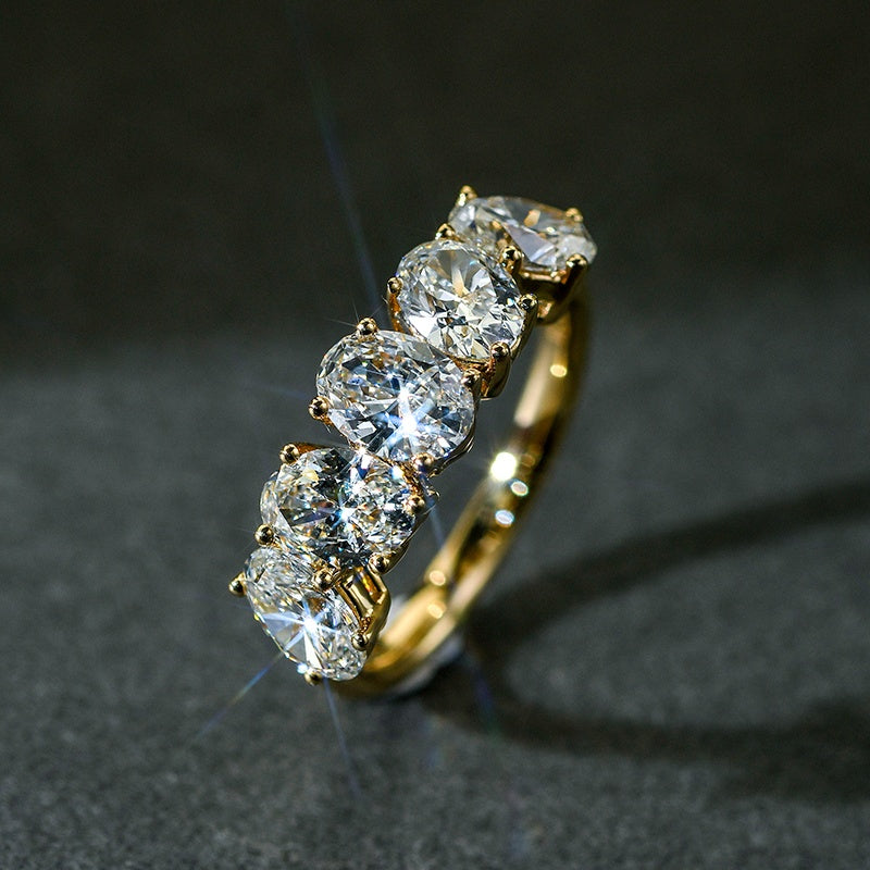 18k Gold Lab Grown Diamond CVD 5 Oval Stones Irregular Sorting Ring