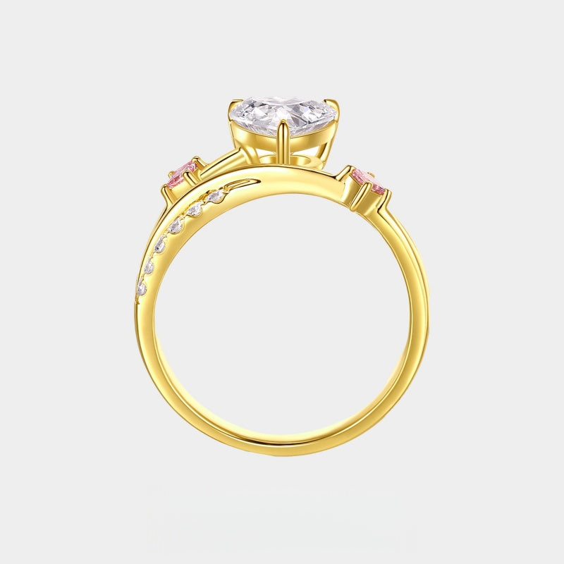 14K Gold Lab Grown Diamond CVD 1CT Heart-Cut Elegant Open Bypass Engagement Ring