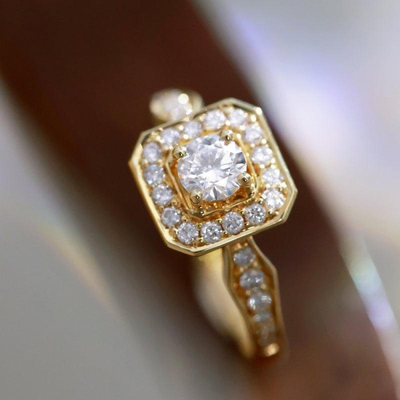 14K Gold Lab Grown Diamond CVD 0.5CT Round-Cut Halo Vintage Royal Style Engagement Ring