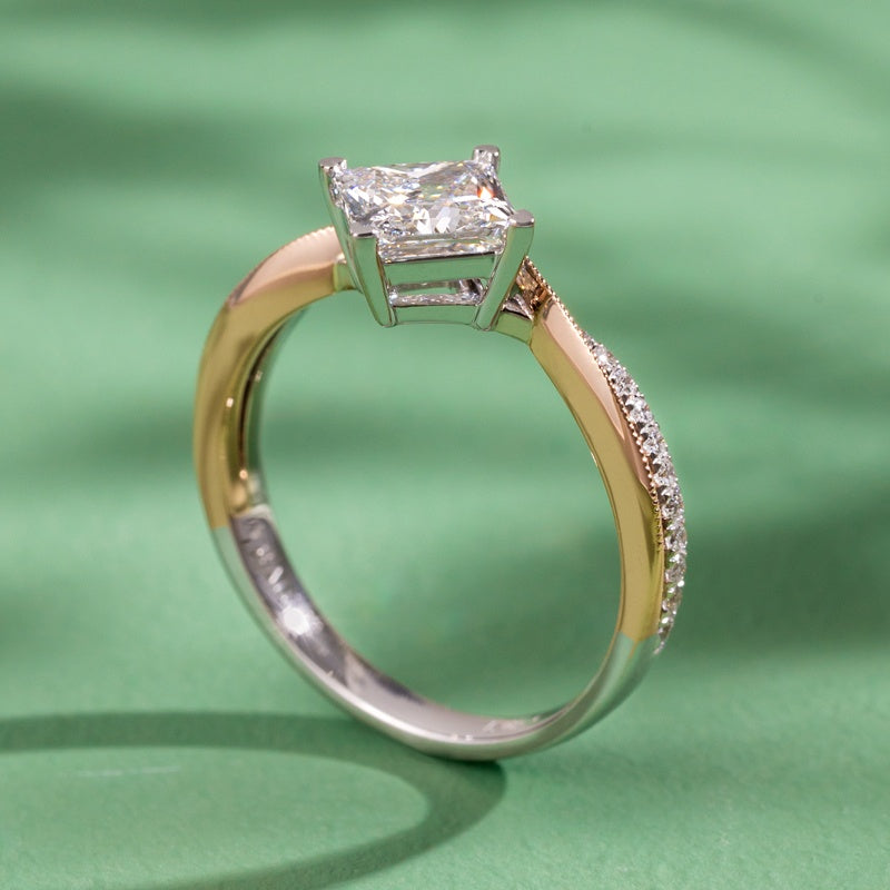 14K Gold Lab Grown Diamond 2CT Princess-Cut Cross Twist Two Tone Engagement Ring