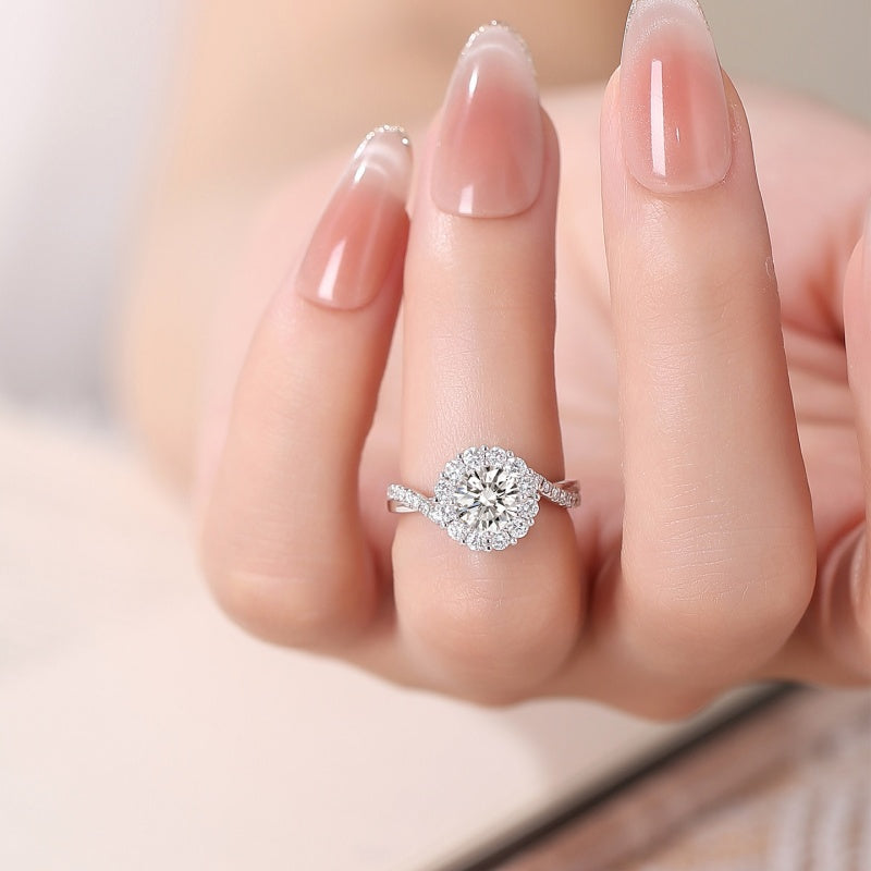 10K Gold Lab Grown Diamond CVD 1.5CT Round-Cut Twisted Shank Pave Anniversary Ring