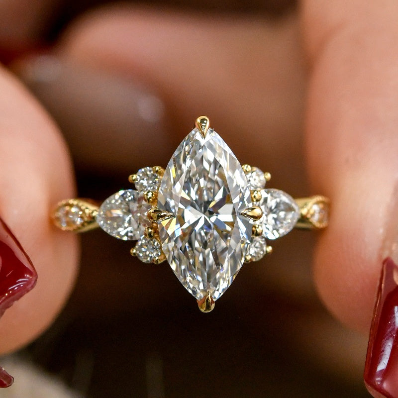 18K Gold Lab Grown Diamond CVD 1CT Marquise Wedding Ring