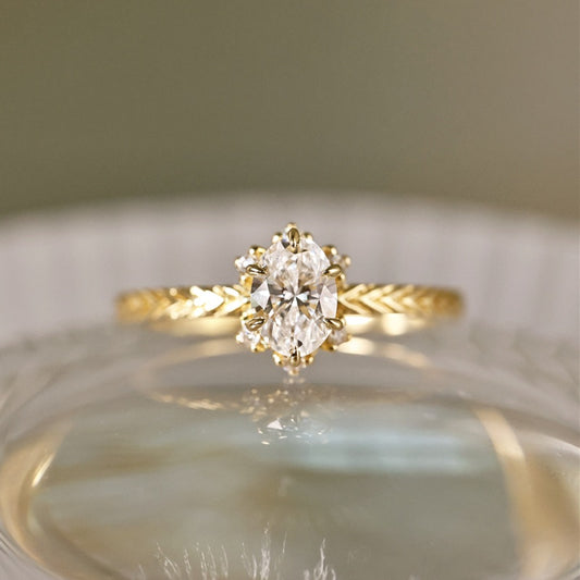 14K Gold Lab Grown Diamond CVD 1CT Oval-Cut Vintage Inspired Six Prong Engagement Ring
