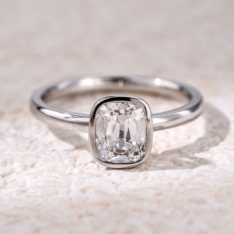 10K Gold Lab Grown Diamond CVD 1.5CT Cushion-Cut Bezel Setting Anniversary Ring