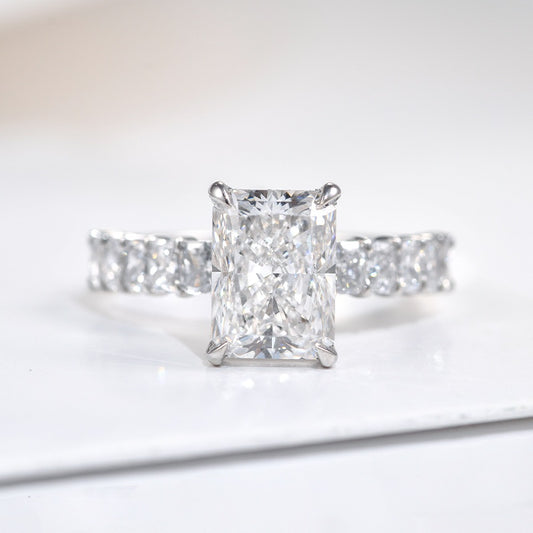 14K Gold Lab Grown Diamond CVD 2CT Radiant-Cut Hidden Halo Triple Pave Band Set