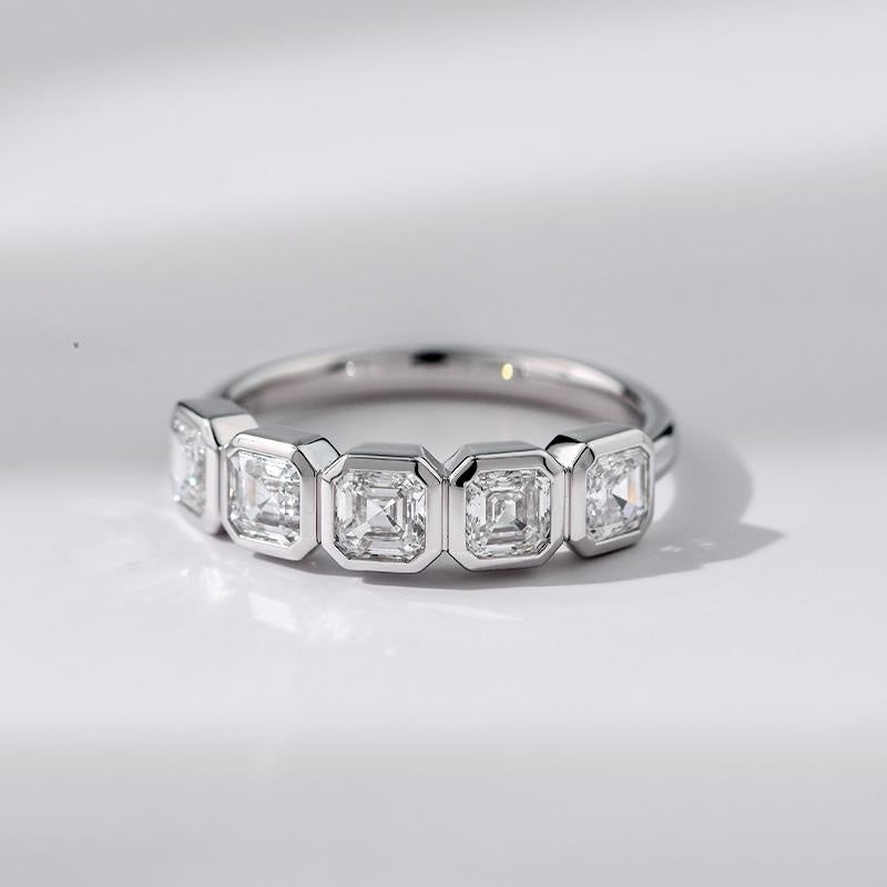 10K Gold Lab Grown Diamond CVD 1.5CT Asscher-Cut Five Stone Anniversary Ring