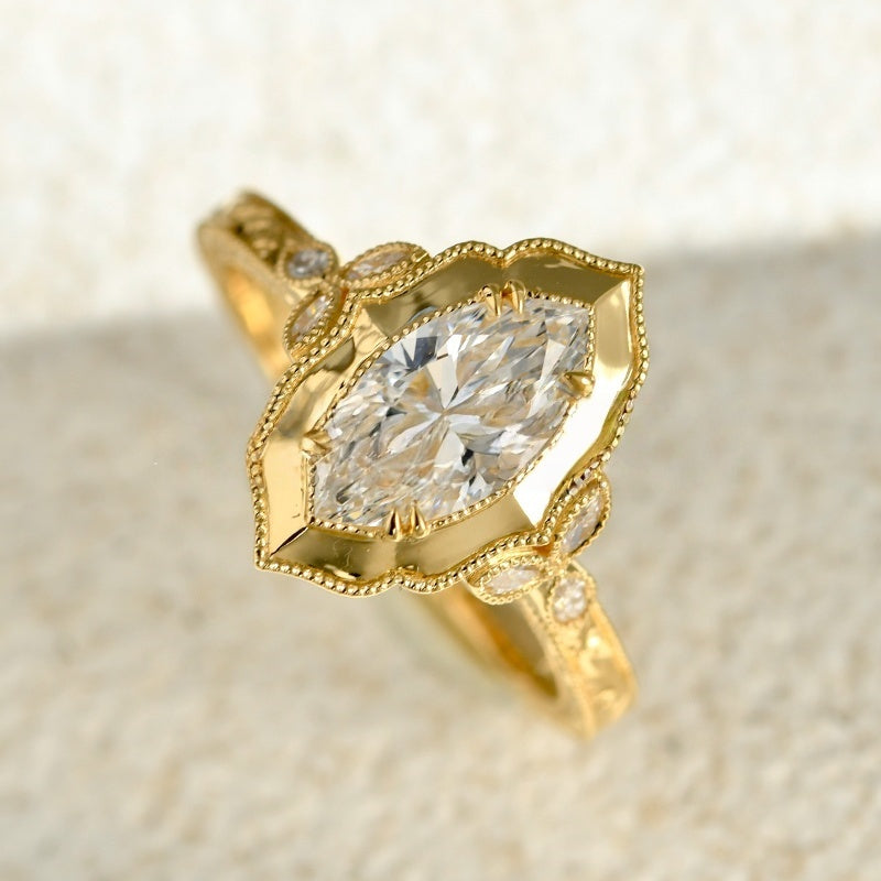18k Gold Lab Grown Diamond CVD 1CT Marquise Royal Style Wedding Ring