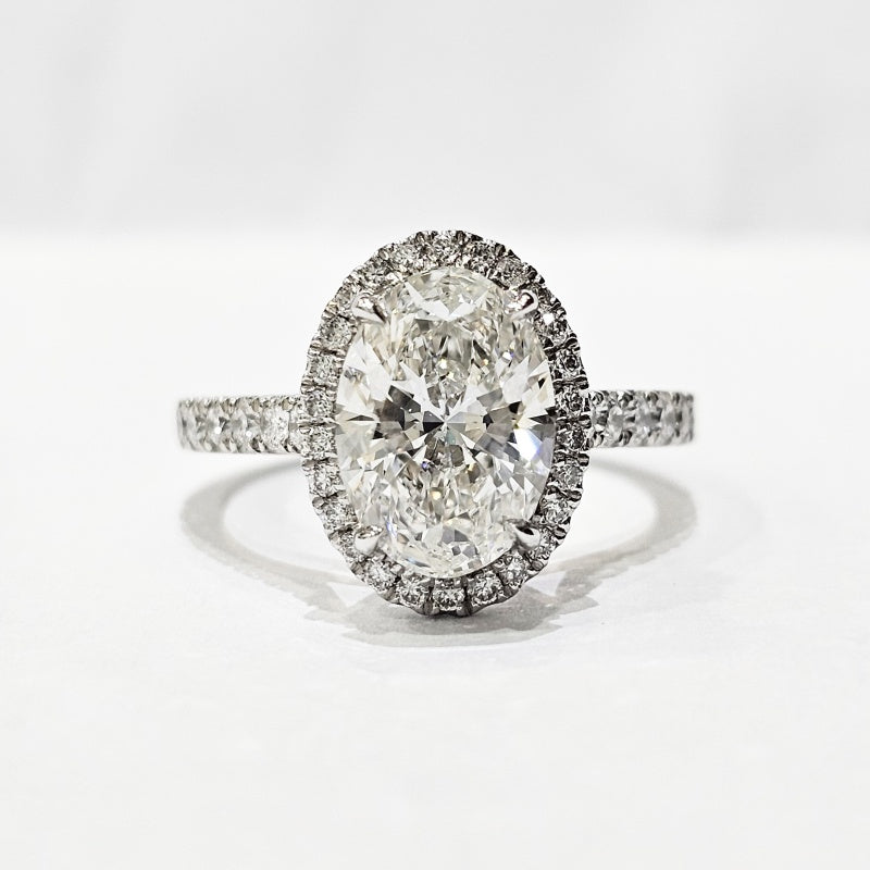 10K Gold Lab Grown Diamond CVD 2CT Oval-Cut Halo Pave Band Anniversary Ring