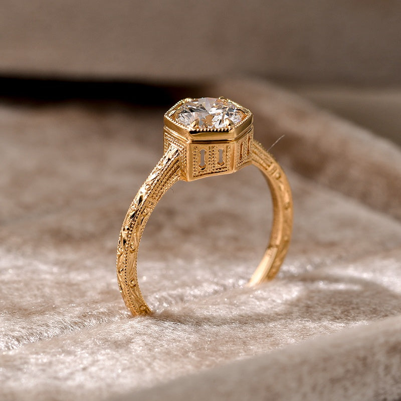 18k Gold Lab Grown Diamond CVD 1CT Round-Cut European Castle Style