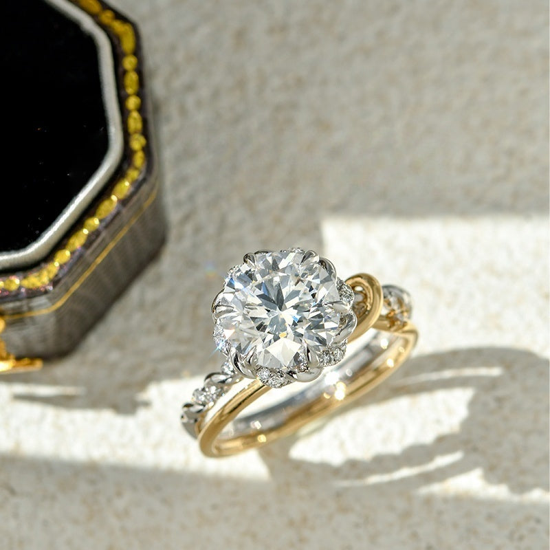 14K Gold Lab Grown Diamond CVD 3CT Round-Cut Two Tone Vintage Engagement Ring