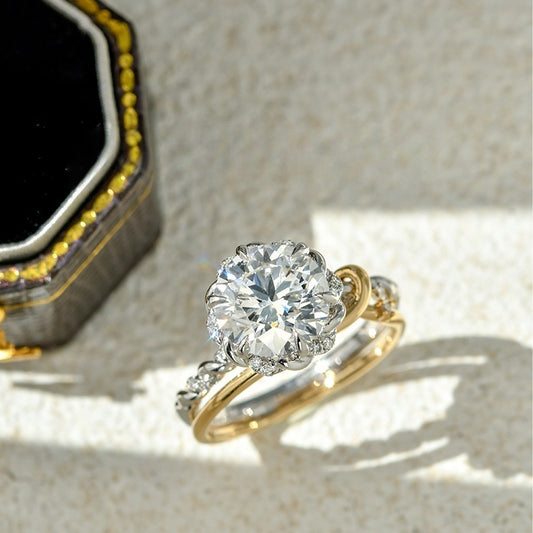 14K Gold Lab Grown Diamond CVD 3CT Round-Cut Two Tone Vintage Engagement Ring