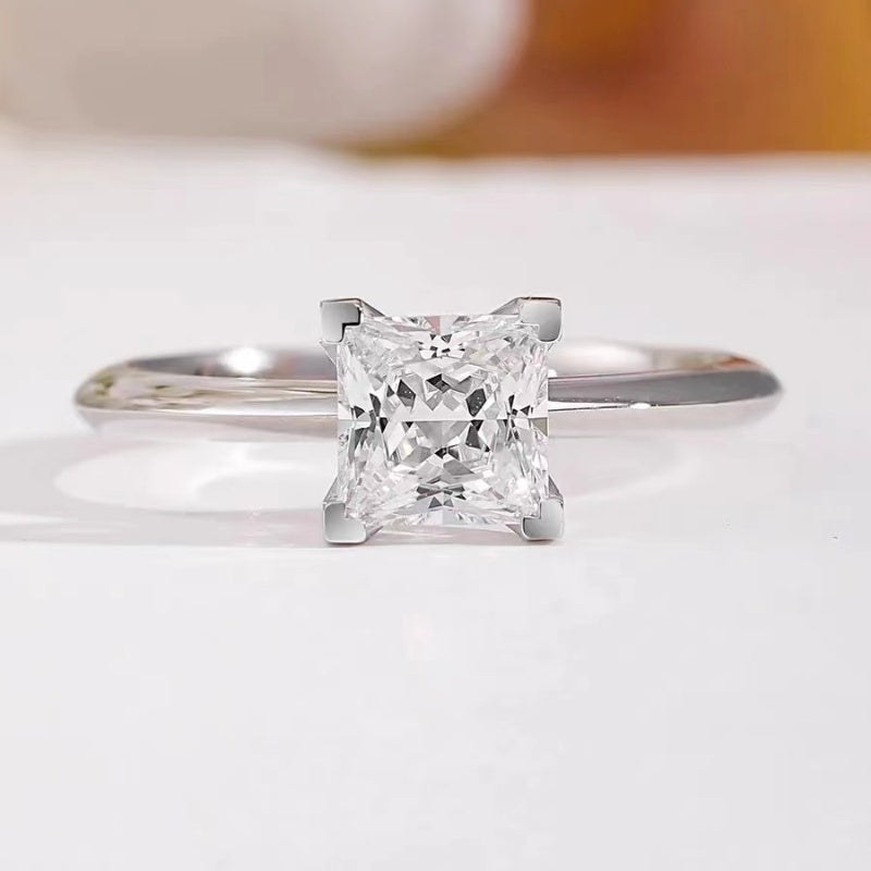 10K Gold Lab Grown Diamond CVD 1CT Princess-Cut Classic Four Prong Engagement Ring