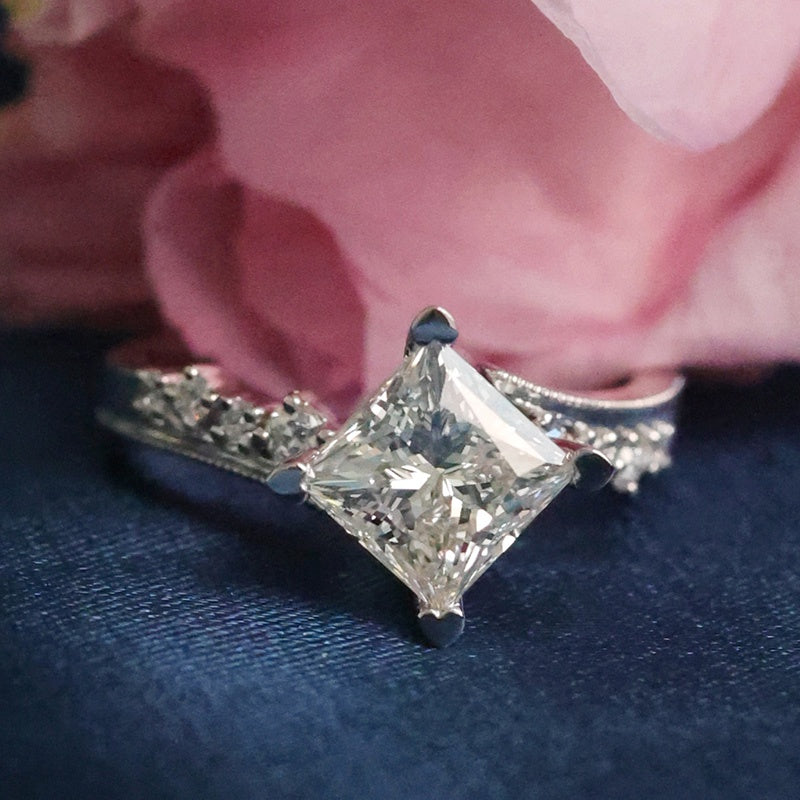 14K Gold Lab Grown Diamond CVD 2CT Princess-Cut Elegant Twisted Four Prong Setting Anniversary Ring