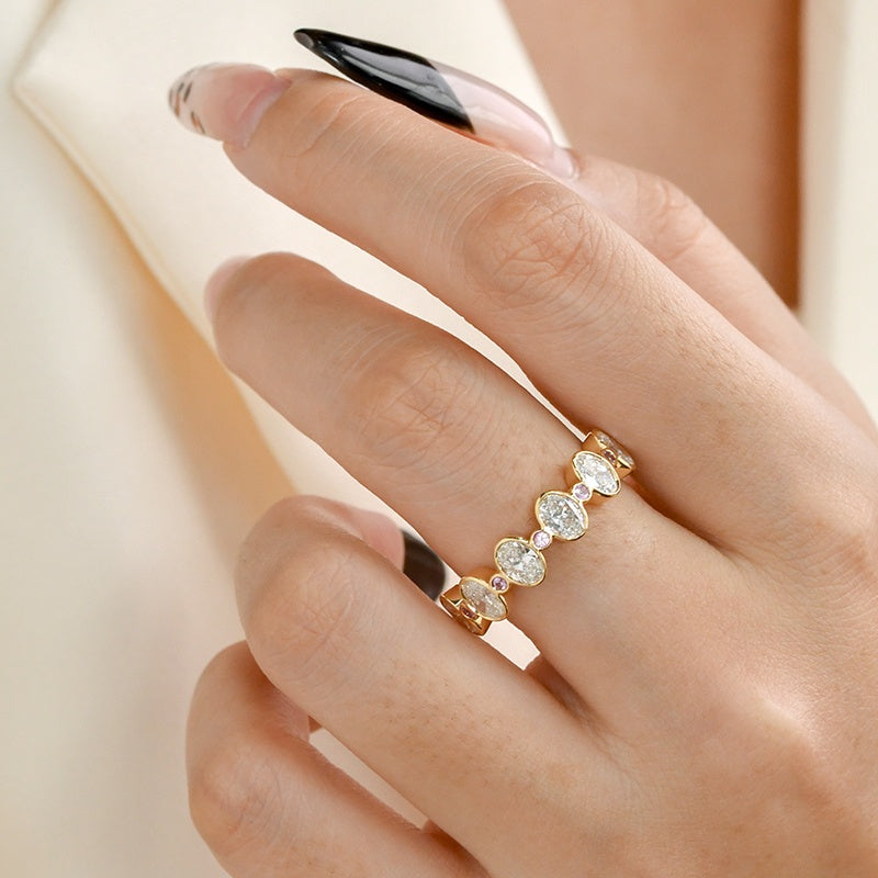 14K Gold Lab Grown Diamond CVD 2CT Oval-Cut Pave Band Eternity Engagement Ring