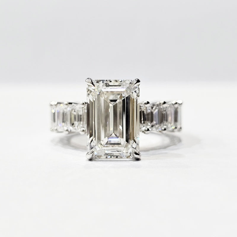 Platinum PT950 Lab Grown Diamond CVD 5 Carat Emerald Cut Ring