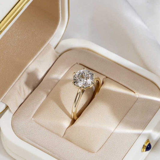 10K Gold Lab Grown Diamond CVD 2CT Round-Cut Six Prong Classic Anniversary Ring