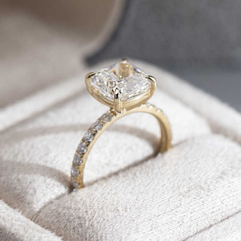 14K Gold Lab Grown Diamond CVD 2CT Cushion-Cut Full Etrenity Engagement Ring