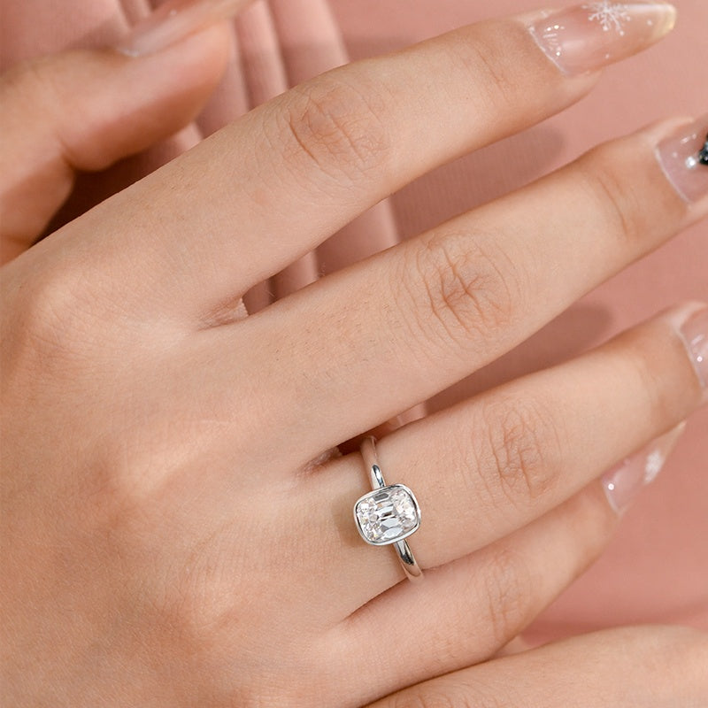 10K Gold Lab Grown Diamond CVD 1.5CT Cushion-Cut Bezel Setting Anniversary Ring