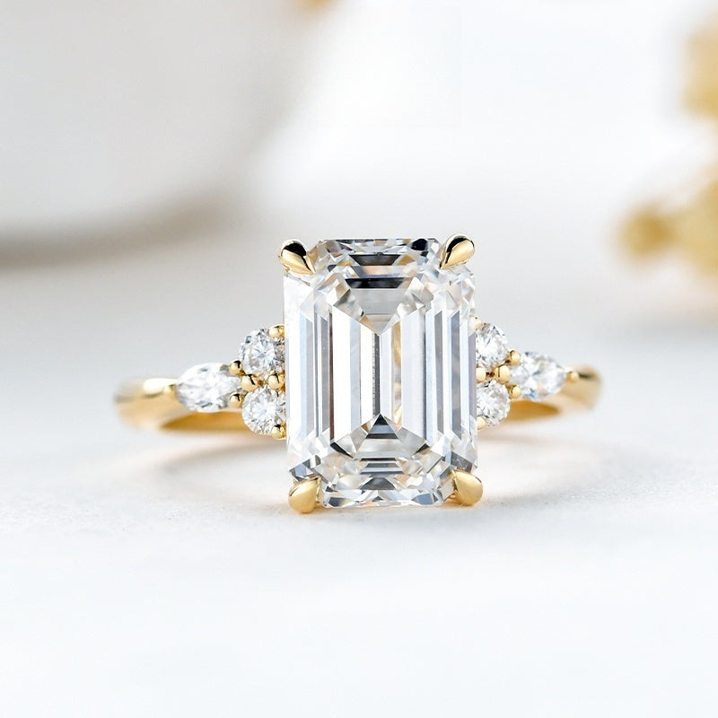 18k Gold Lab Grown Diamond CVD 3CT Emerald-Cut Classic Ring