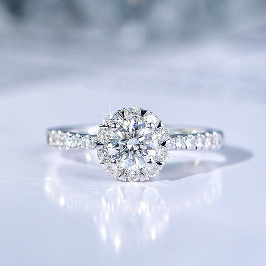 14K Gold Lab Grown Diamond CVD 2CT Round-Cut Sunflower Pave Engagement Ring