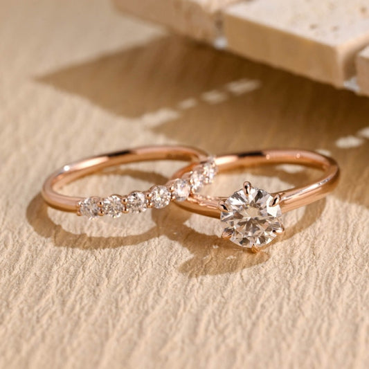 18k Gold Lab Grown Diamond CVD 1.5CT Round-Cut Vintage Wedding Band Set For Wife