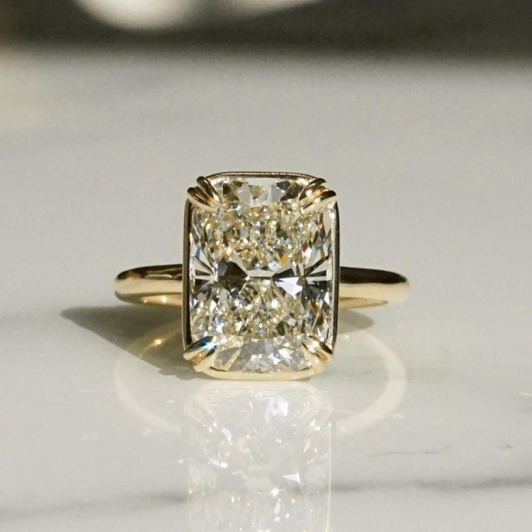 18K Gold Lab Grown Diamond CVD 3CT Radiant-Cut Eagle Claw Classic Ring