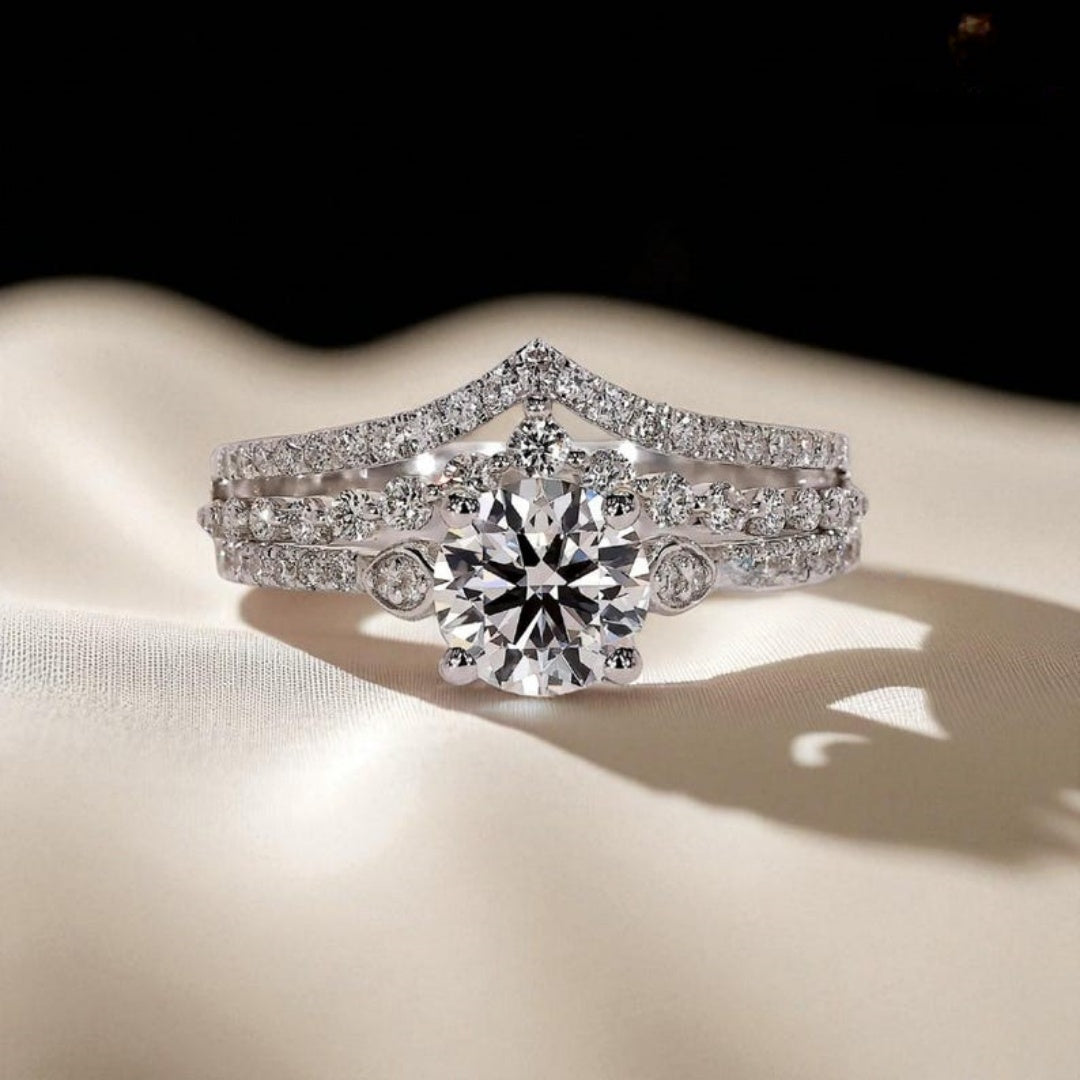 14K Gold Lab Grown Diamond CVD 2CT Round-Cut Three Engagement Rings Set For Her
