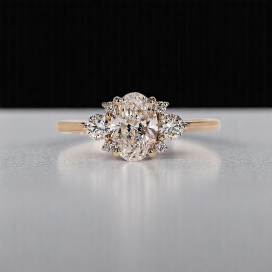 18K Gold Lab Grown Diamond CVD 2CT Oval-Cut Unique Classic Women's Ring