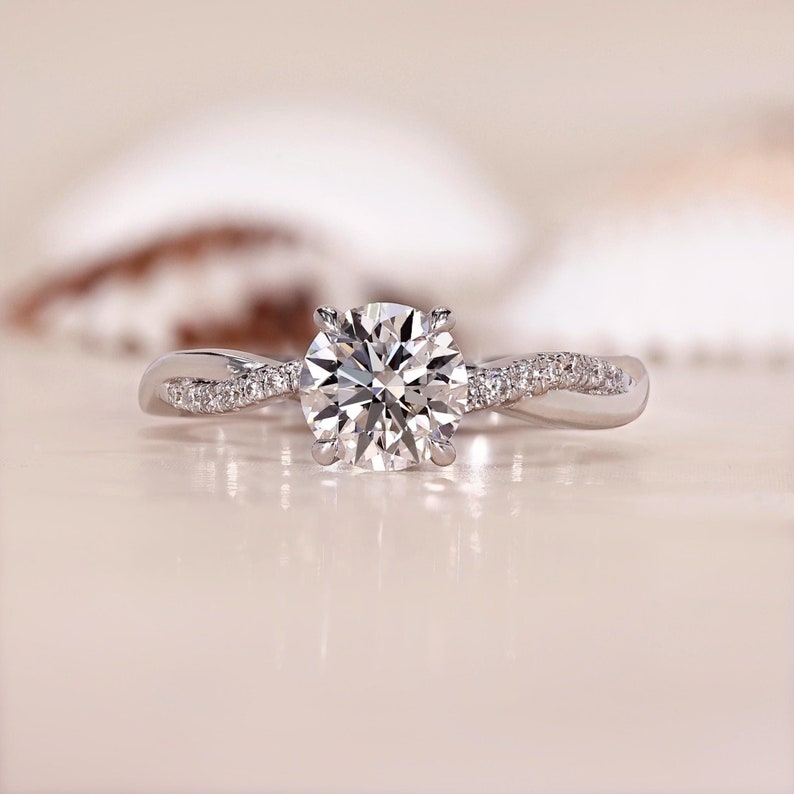 14K Gold Lab Grown Diamond CVD 2CT Round-Cut Twisted Pave Engagement Ring