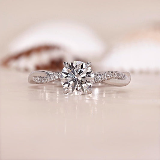 14K Gold Lab Grown Diamond CVD 2CT Round-Cut Twisted Pave Engagement Ring