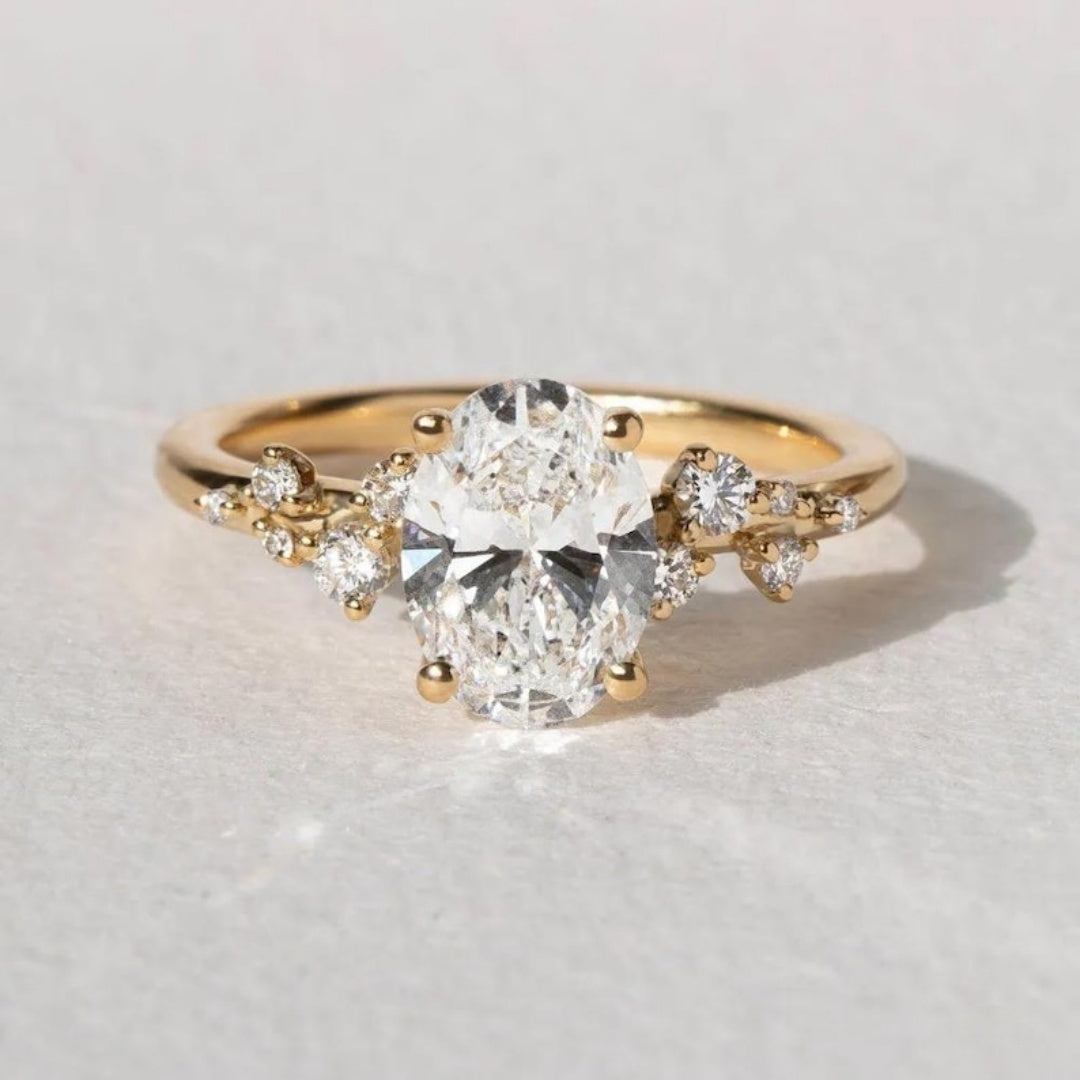 18k Gold Lab Grown Diamond CVD 1.5CT Oval-Cut Promise Ring Anniversary Gift For Her