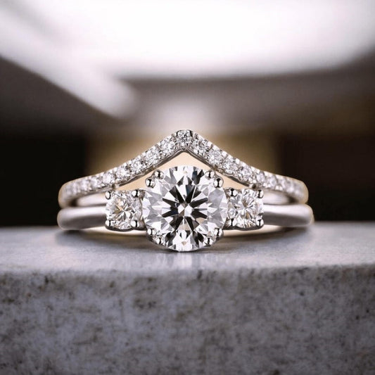 14K Gold Lab Grown Diamond CVD 1CT Round-Cut Classic Ring Set For Her