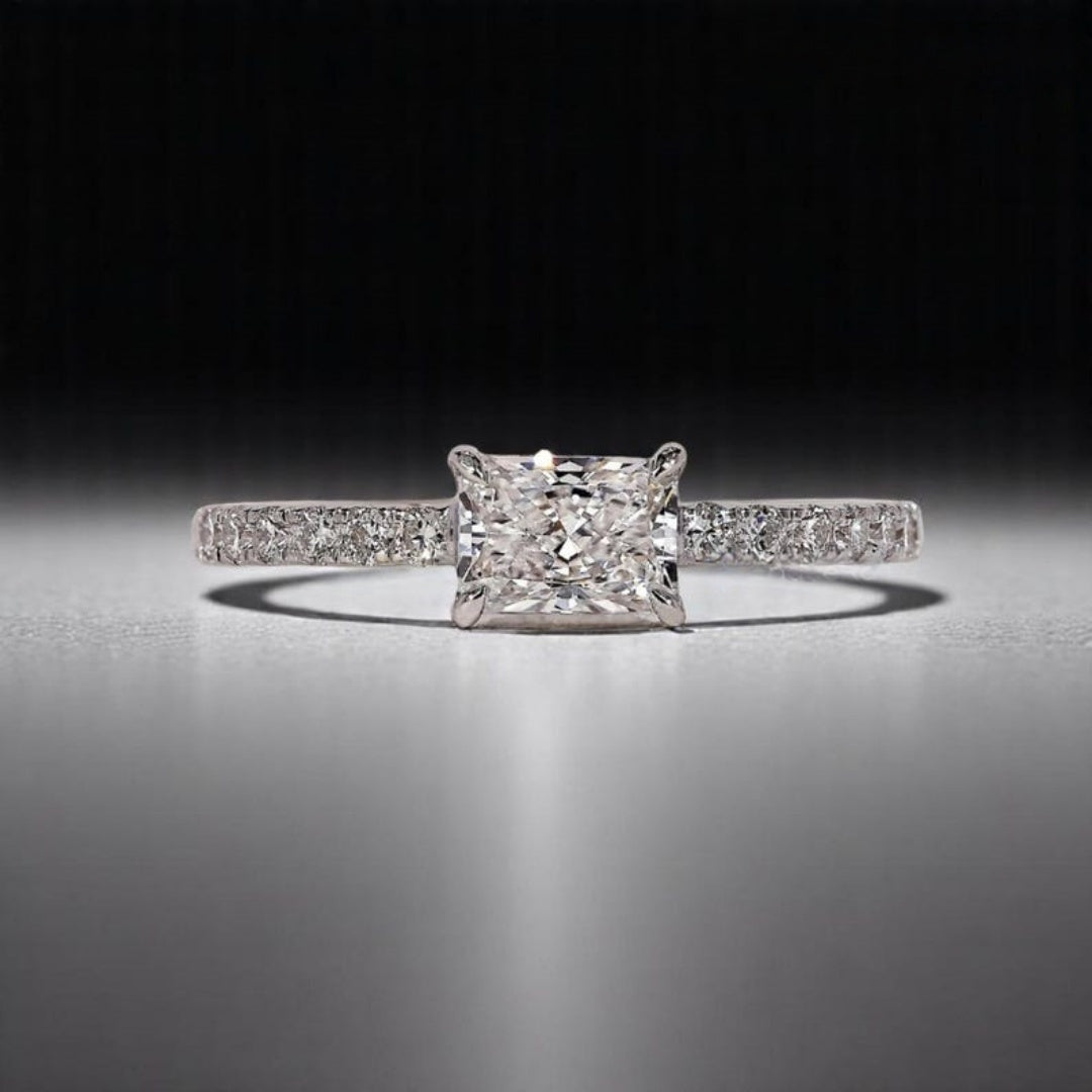 14K Gold Lab Grown Diamond CVD 1.5CT Elongated Cushion Four Prong Half Eternity Anniversary Ring