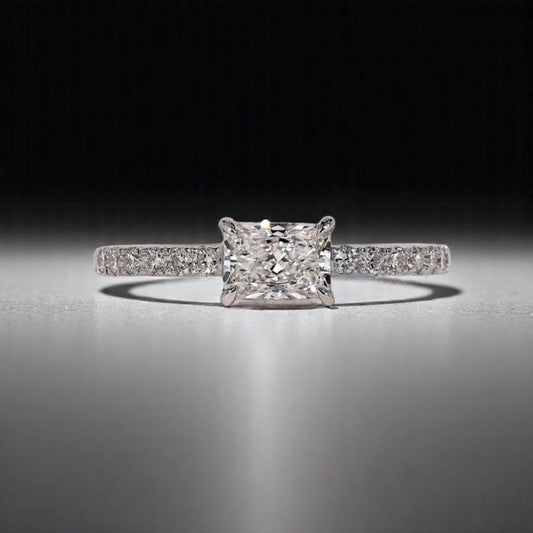 14K Gold Lab Grown Diamond CVD 1.5CT Elongated Cushion Four Prong Half Eternity Anniversary Ring