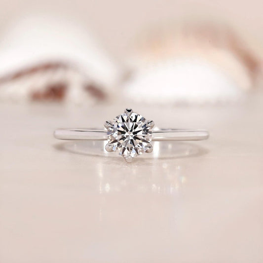 10K Gold Lab Grown Diamond CVD 2CT Round-Cut Six-Prong Solitaire Anniversary Ring