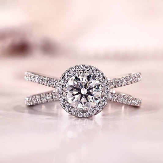 10K Gold Lab Grown Diamond CVD 1CT Round-Cut Crossover Reverse Split Shank Engagement Ring