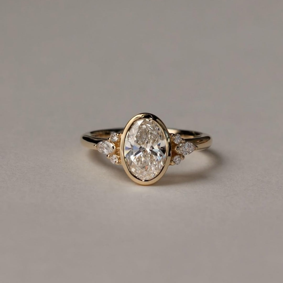 18K Gold Lab Grown Diamond CVD 1.5CT Oval-Cut Unique Ring For Anniversary Gift