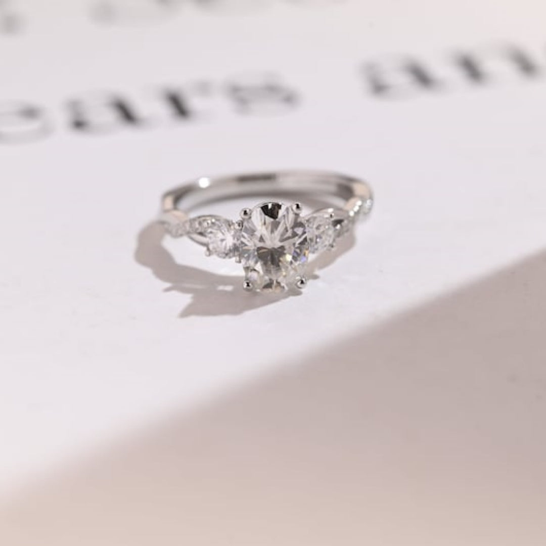 14K Gold Lab Grown Diamond CVD 2CT Oval-Cut Twisted Band Half Eternity Bridal Ring