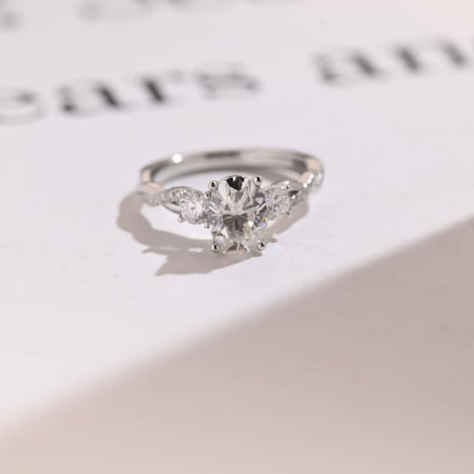 14K Gold Lab Grown Diamond CVD 2CT Oval-Cut Twisted Band Half Eternity Bridal Ring