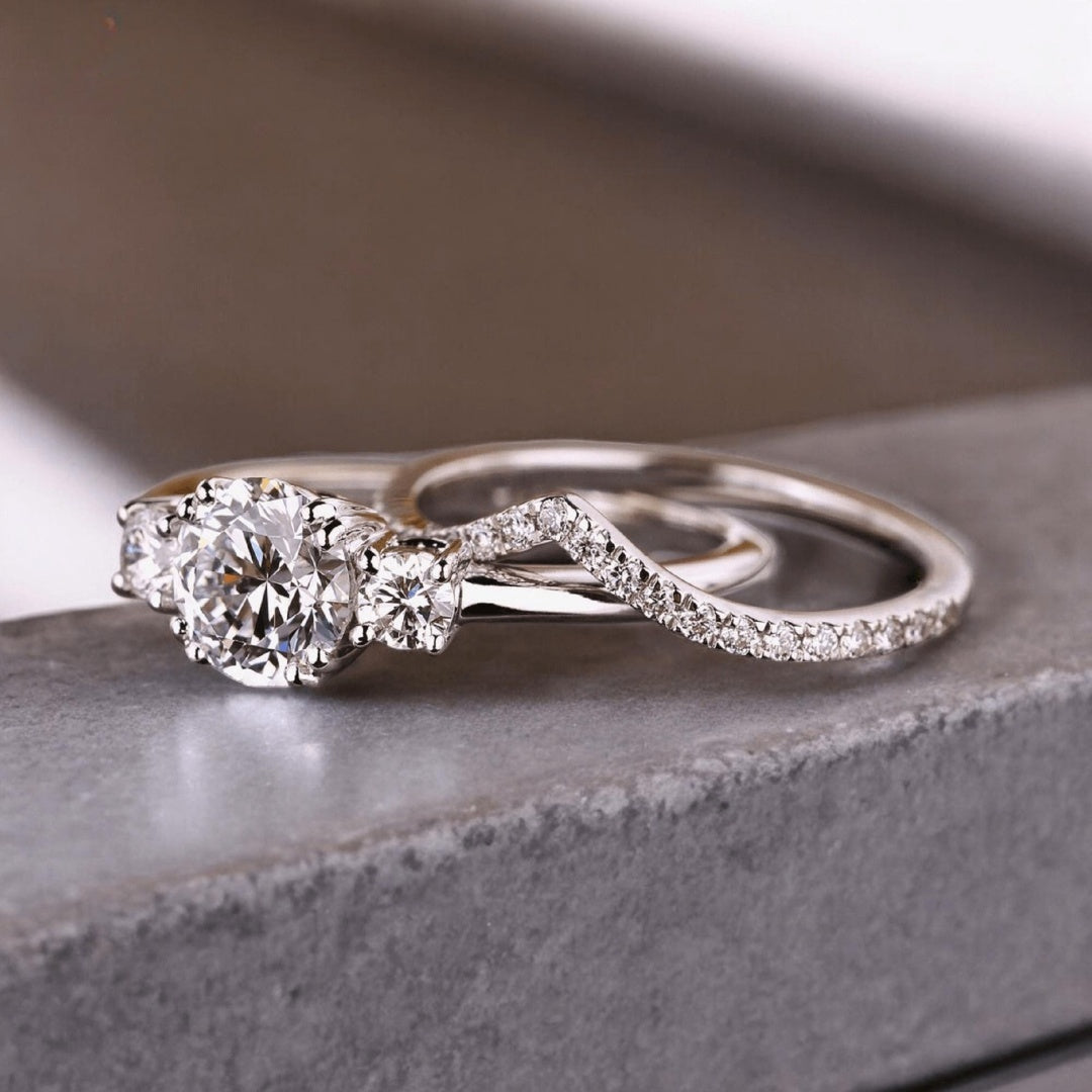 14K Gold Lab Grown Diamond CVD 1CT Round-Cut Classic Ring Set For Her