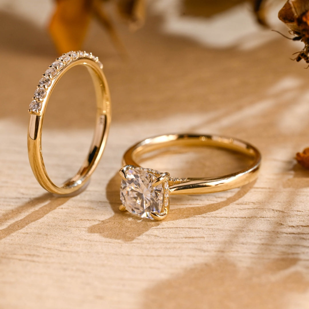 18k Gold Lab Grown Diamond CVD 1CT Round-Cut Promise Ring Set