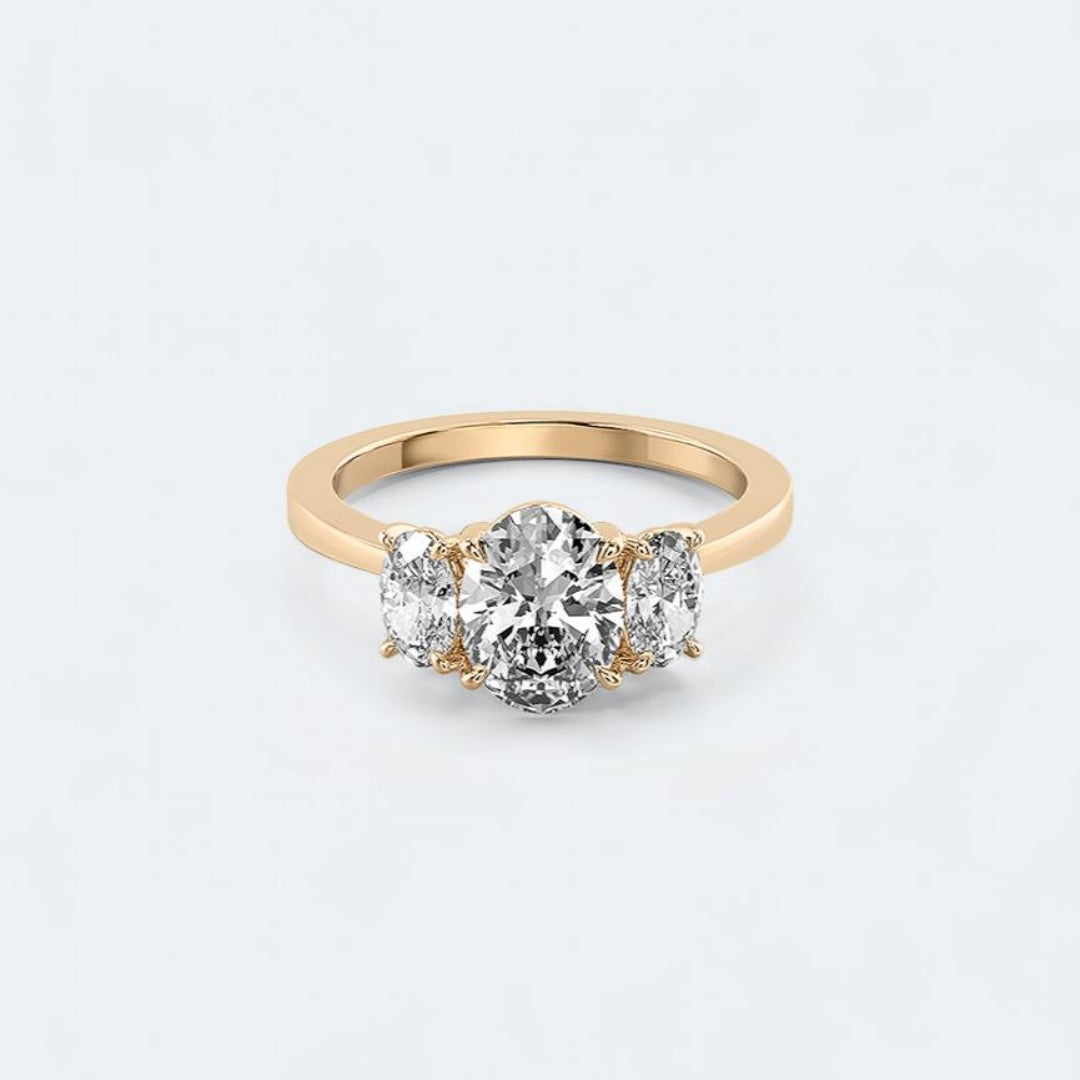 18K Gold Lab Grown Diamond CVD 2CT Oval-Cut Three Stone Trilogy Ring